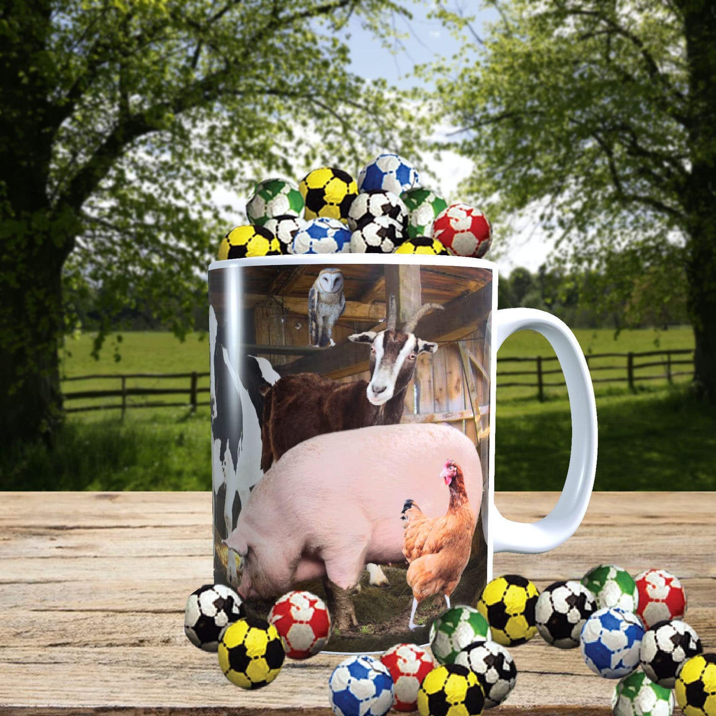 Farm Animals Barn Gathering Mug with Choice of Sweets Gift