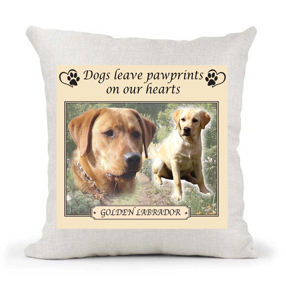 Golden Labrador Lab Dogs Leave Pawprints on our Hearts Country Canvas Style Cushion Cover Gift