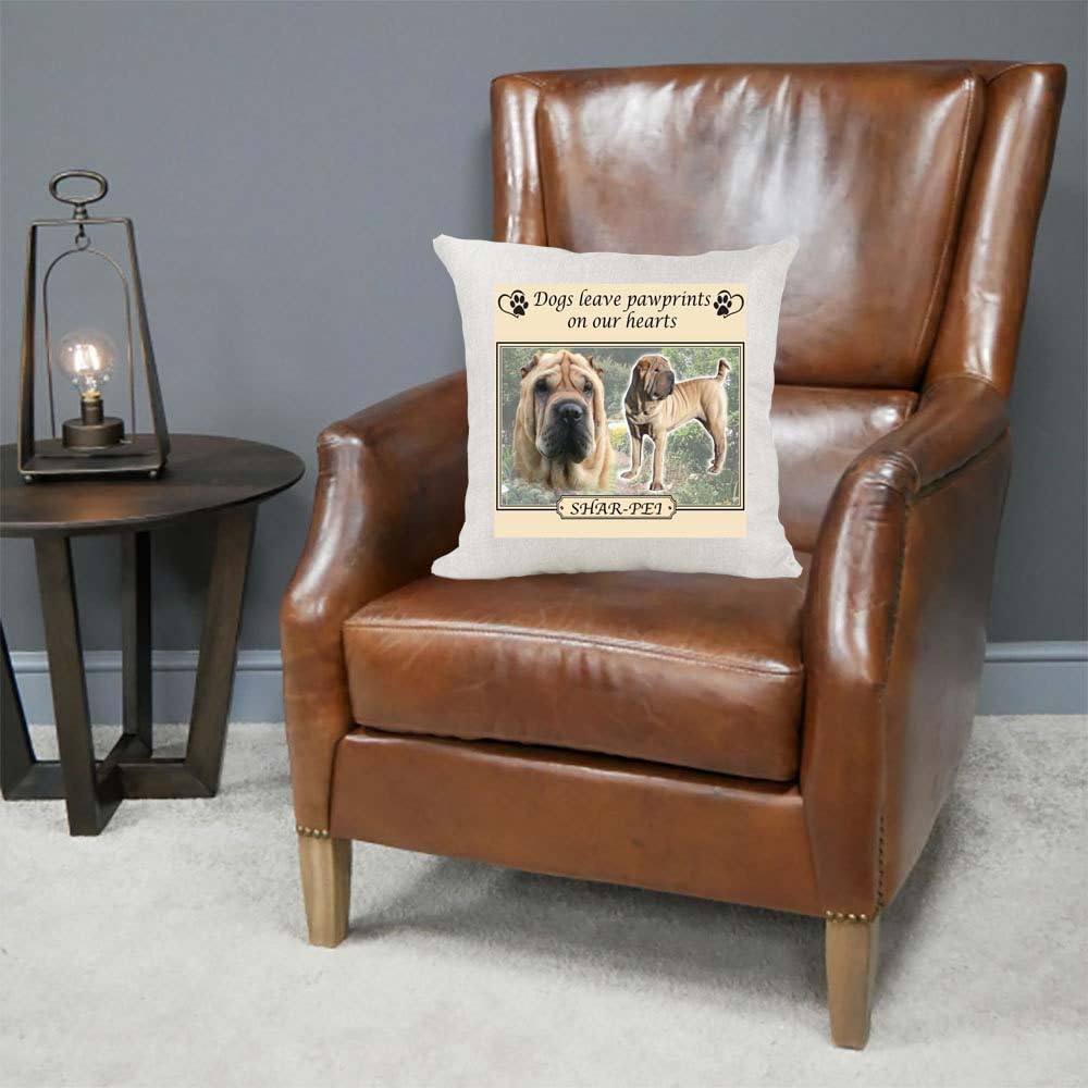 Shar Pei Dogs Leave Pawprints on our Hearts Country Canvas Style Cushion Cover Gift