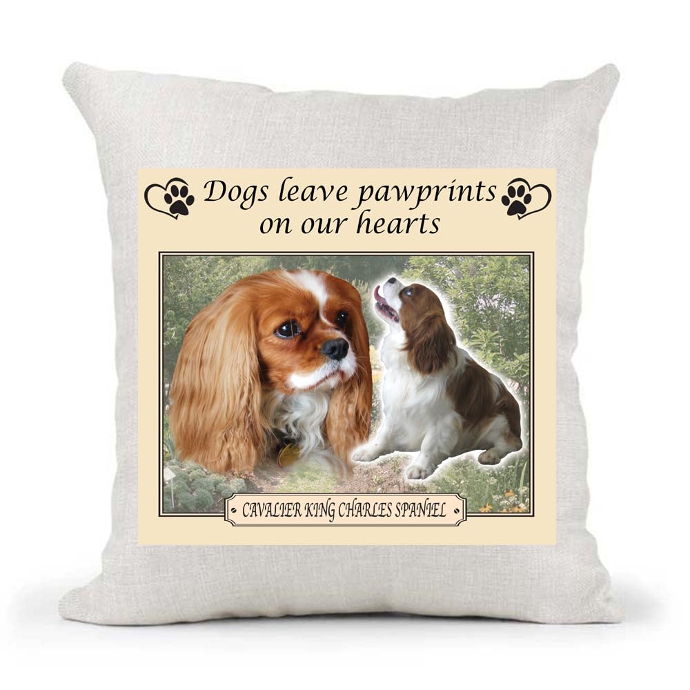 Cavalier King Charles Spaniel Dogs Leave Pawprints on our Hearts Country Canvas Style Cushion Cover Gift