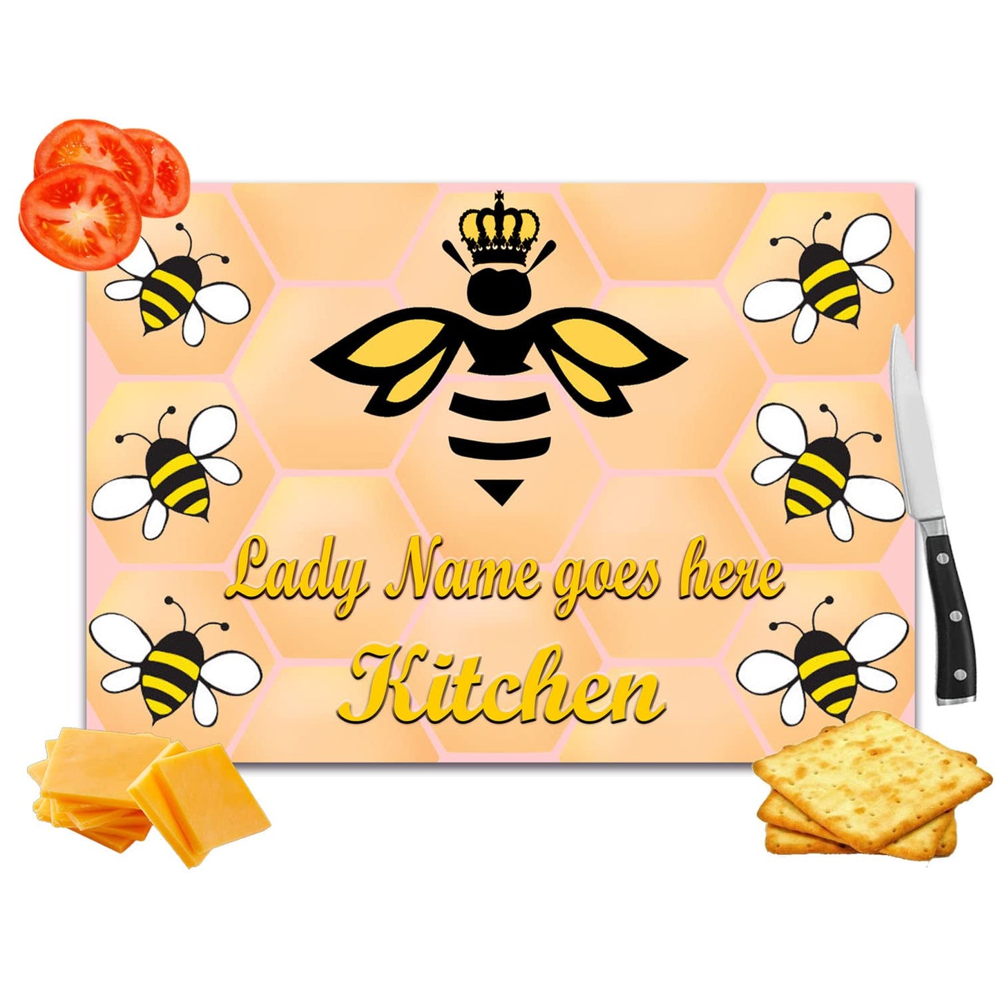 Lady Bee Design Personalised Toughened Glass Heat Resistant Worktop Saver Cutting and Chopping Board Gift