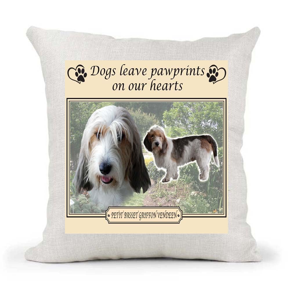 Petit Basset Griffon Vendeen Dogs Leave Pawprints on our Hearts Country Canvas Style Cushion Cover Gift