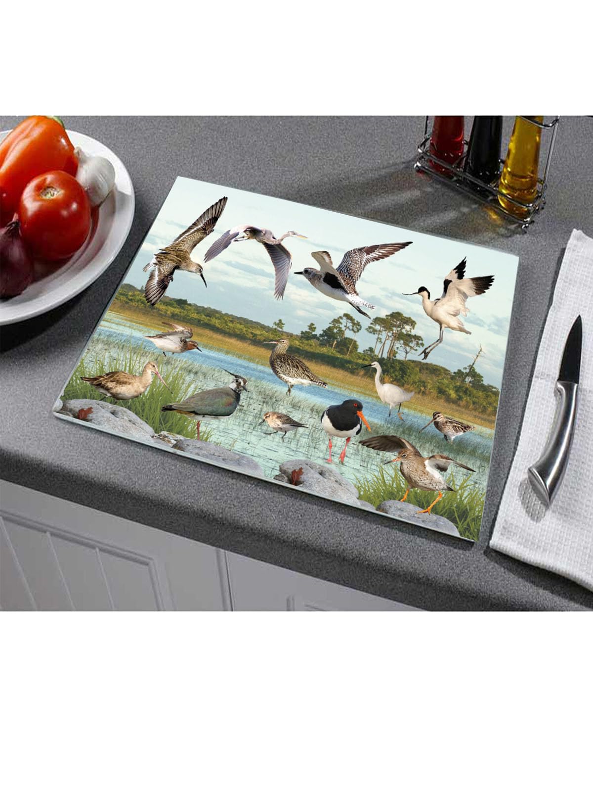 British Wetland Bird Ornithophile, Birder Wall Toughened Glass Heat Resistant Worktop Saver Cutting and Chopping Board Gift