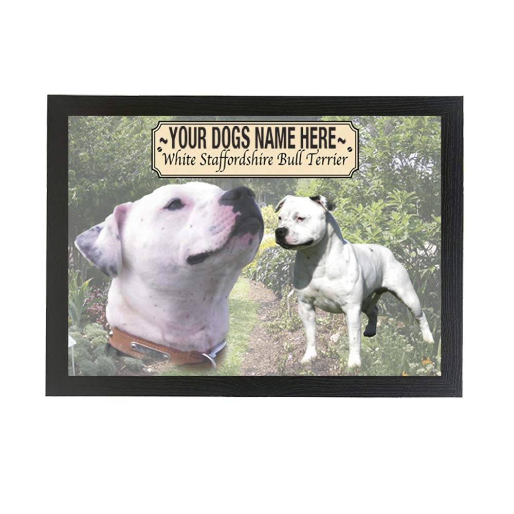 White Staffordshire Staffy Bull Terrier Personalised Dog Breed Gift Lap Tray