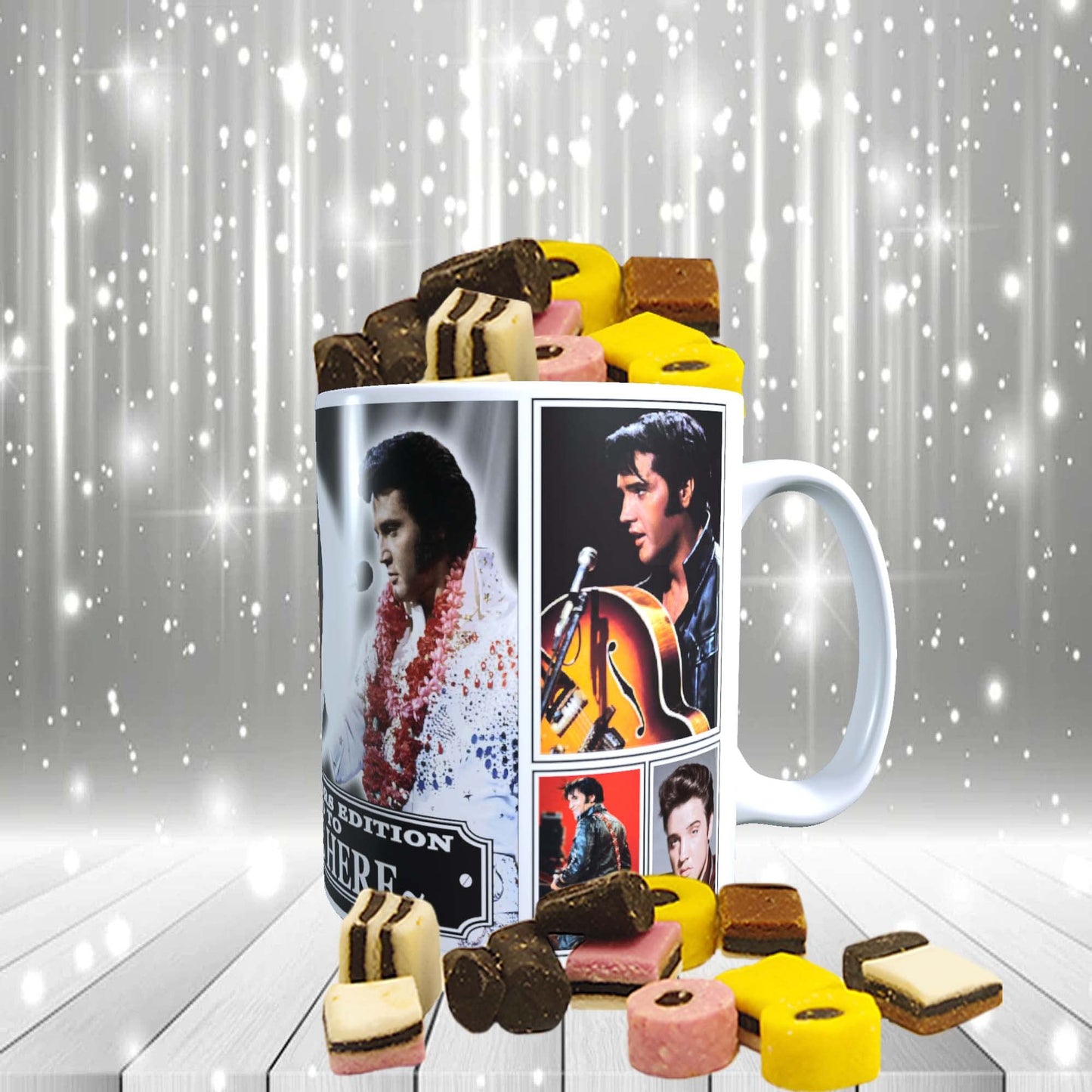 Presley King of Rock n Roll Personalised Music Icon Mug with Choice of Sweets Gift