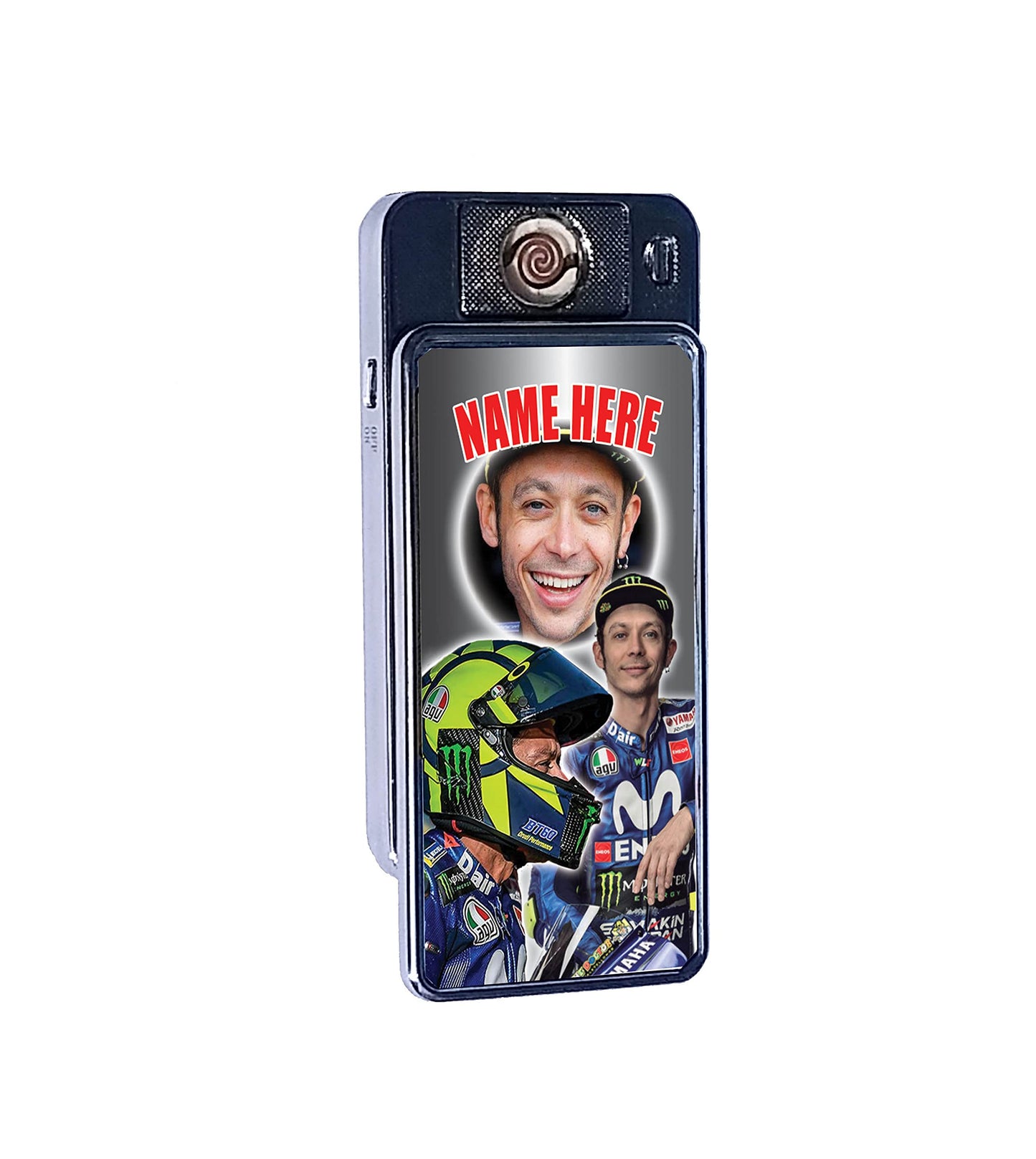 V Rossi Personalised Icon Rechargeable Gift Boxed Silver Metal USB Lighter Motorcycle Champion