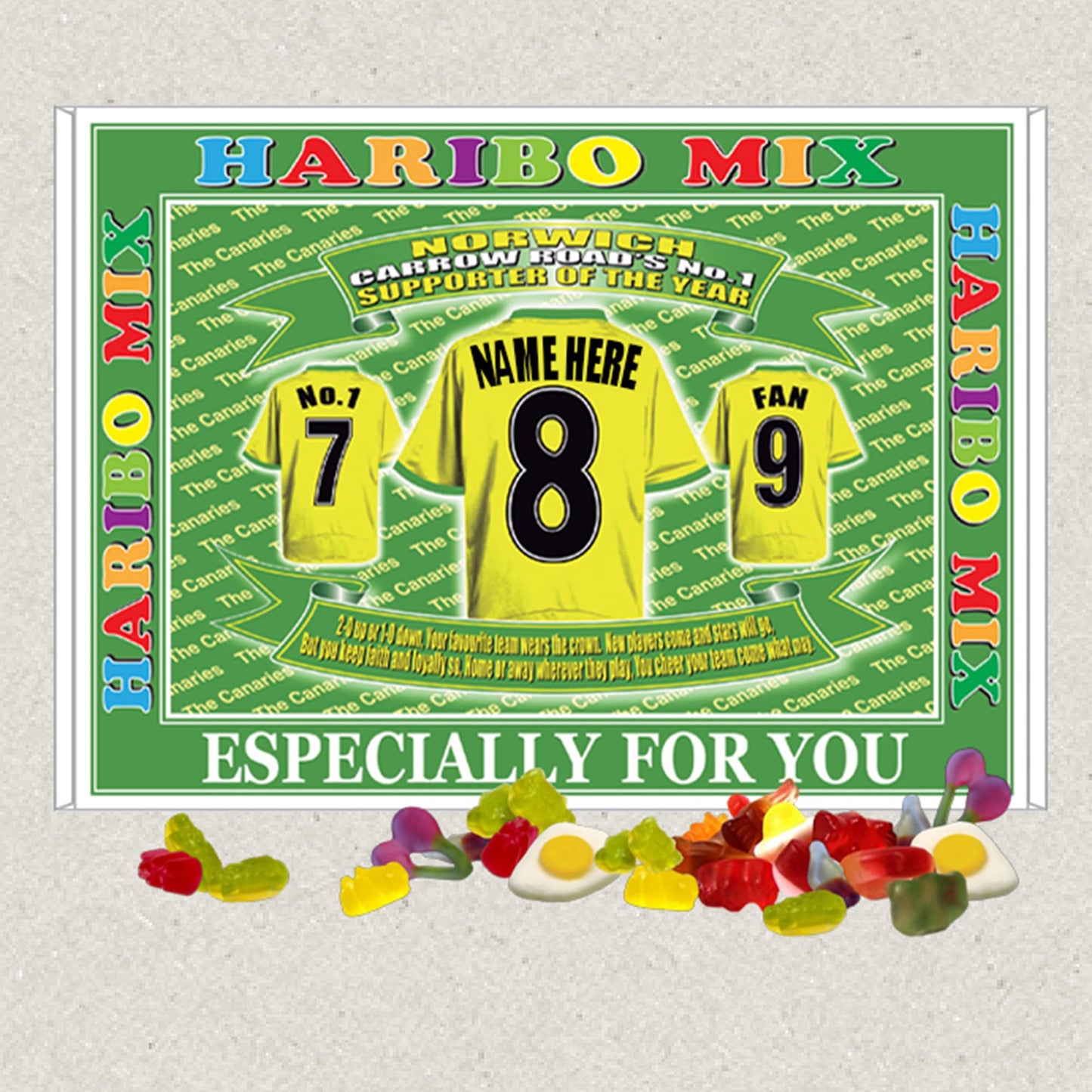 Norwich Football Shirt Personalised Gift Boxed Sweets Choice of Sweets