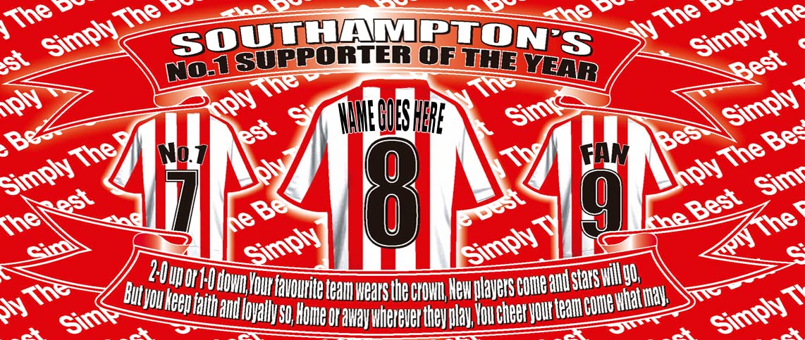 Ceramic Southampton Football Team Shirt Personalised Mug Gift with Chocolate Footballs