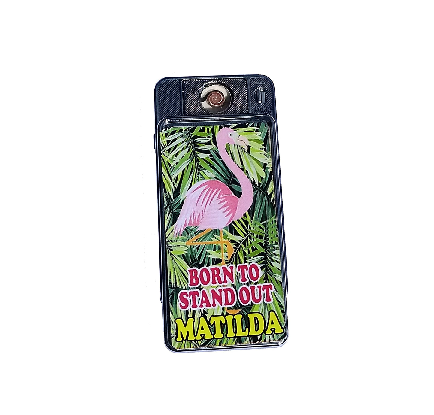 Flamingo Born to Stand Out Personalised Rechargeable Gift Boxed Silver Metal USB Lighter Wedding Favour