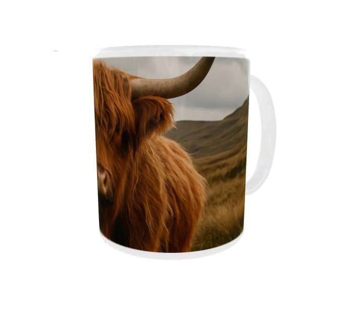 Scottish Highland Cow Ceramic Mug ā 11oz Coffee Cup with Cute Cow Print | Farm Animal Gift for Her or Him | Rustic Country Tea Mug for Home or Office