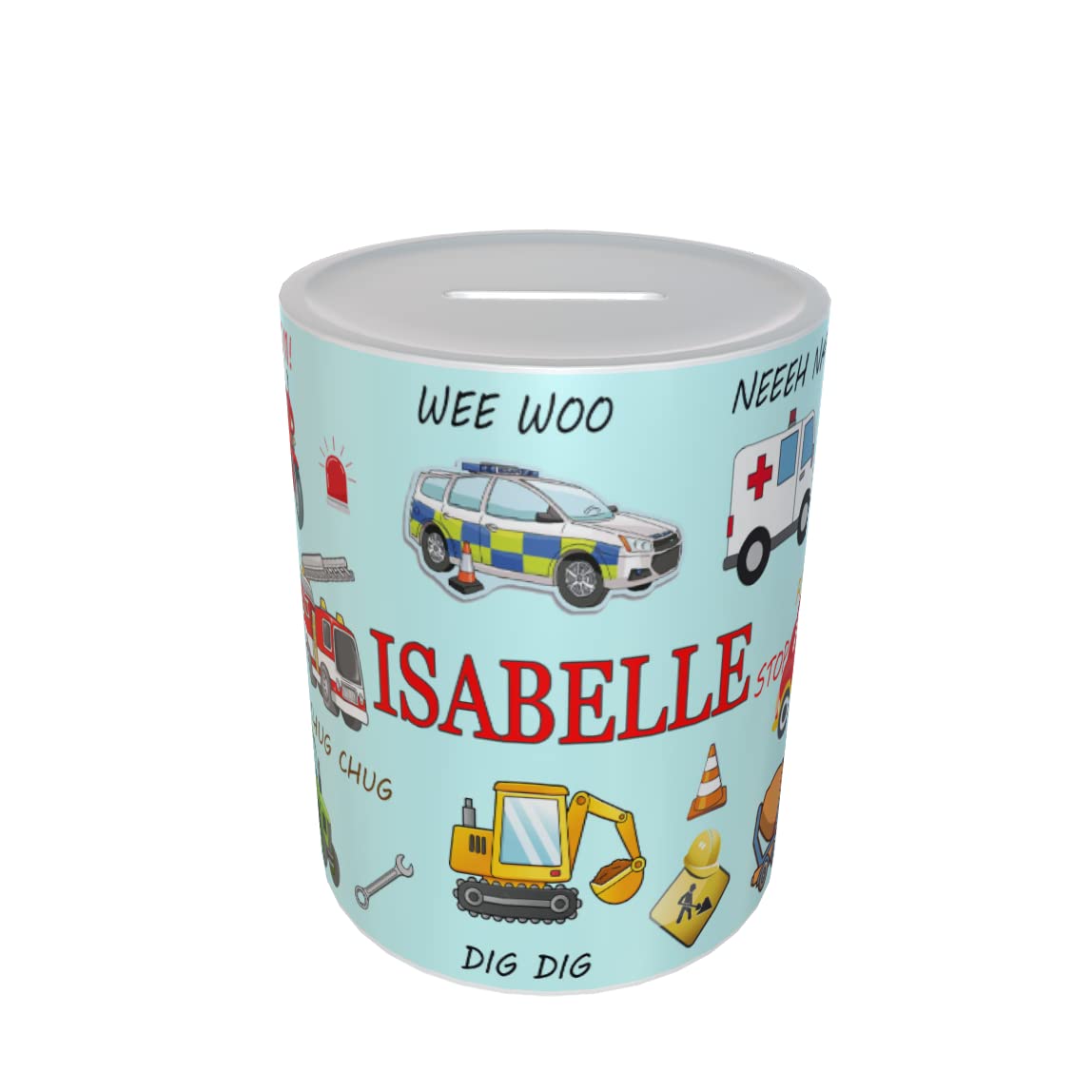 Fun Cartoon Personalised Vehicle Money Box Gift Blue