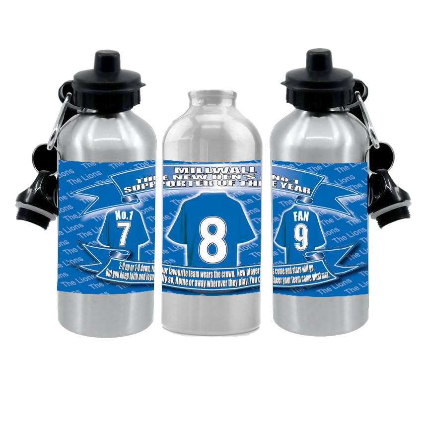 Mill(wall) Football Shirt Silver Aluminium Two Lid Unisex Water Bottle Gift