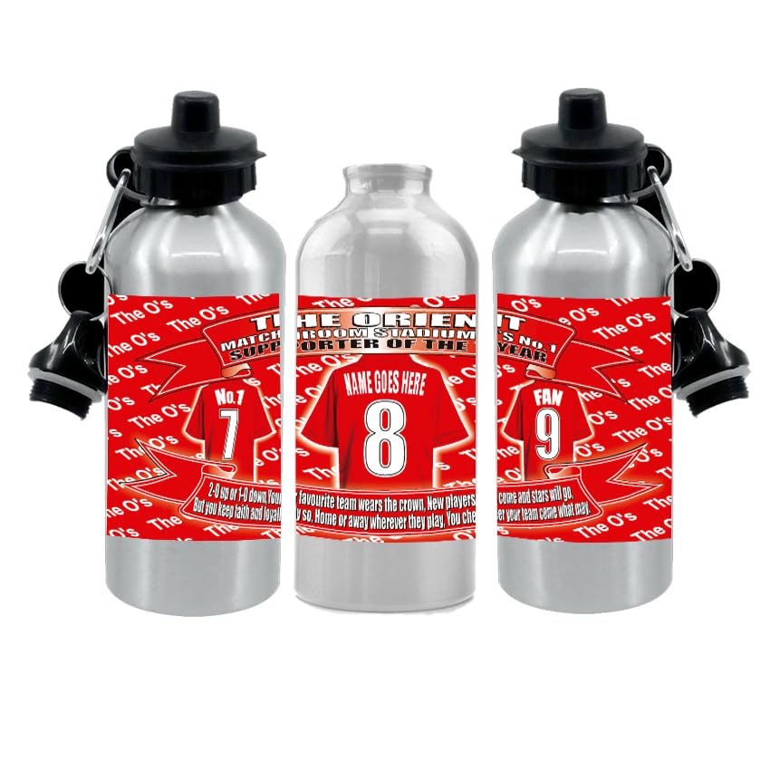 Personalised Orient United Water Bottle - Football Shirt - Silver Aluminium Two Lids - Unisex Gift