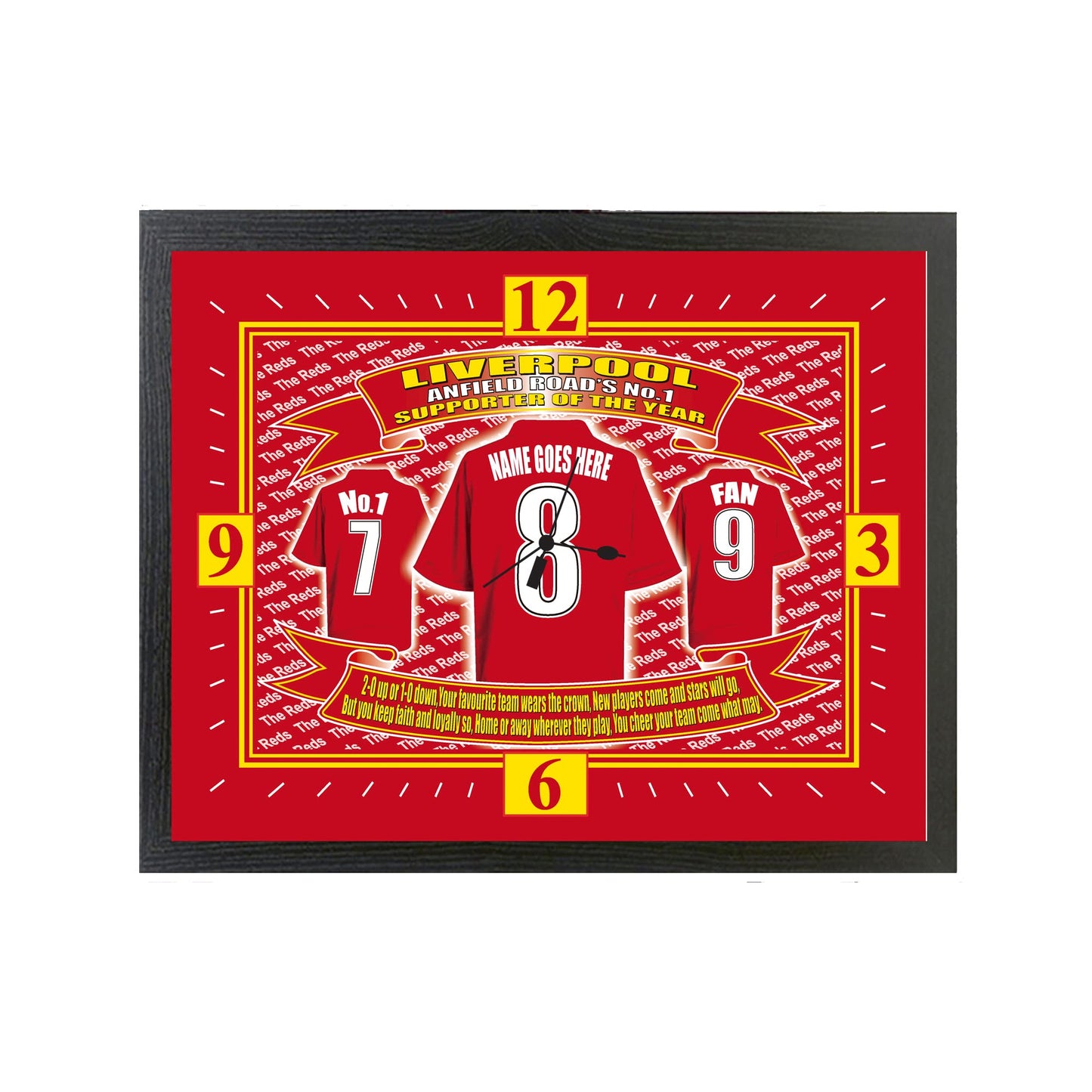 Liverpool Personalised Football Shirt Clock Gift Present, Red, White, M