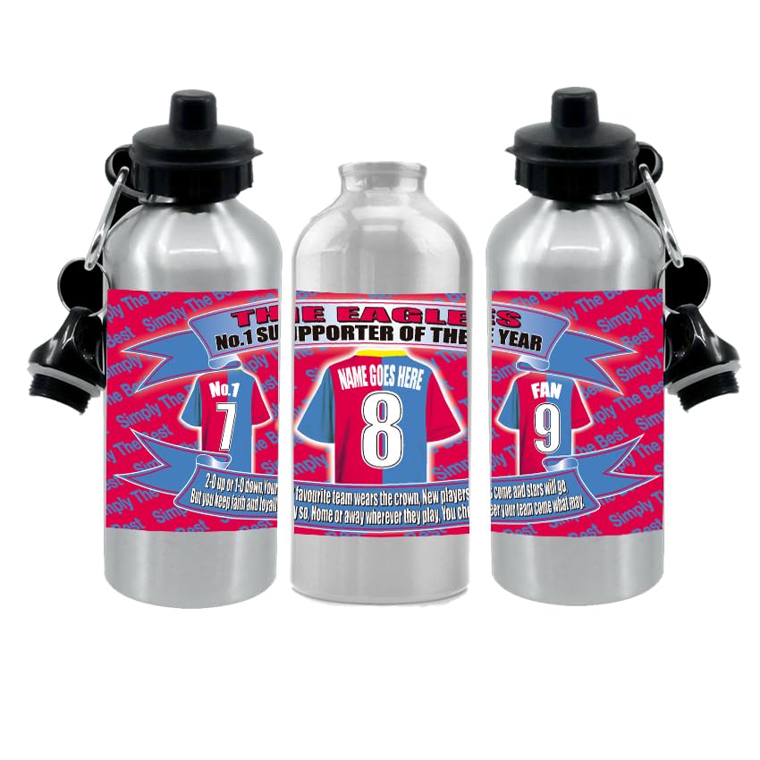 Eagles (Crystal) Palace Personalised Football Shirt Silver Aluminium Two Lid Unisex Water Bottle Gift