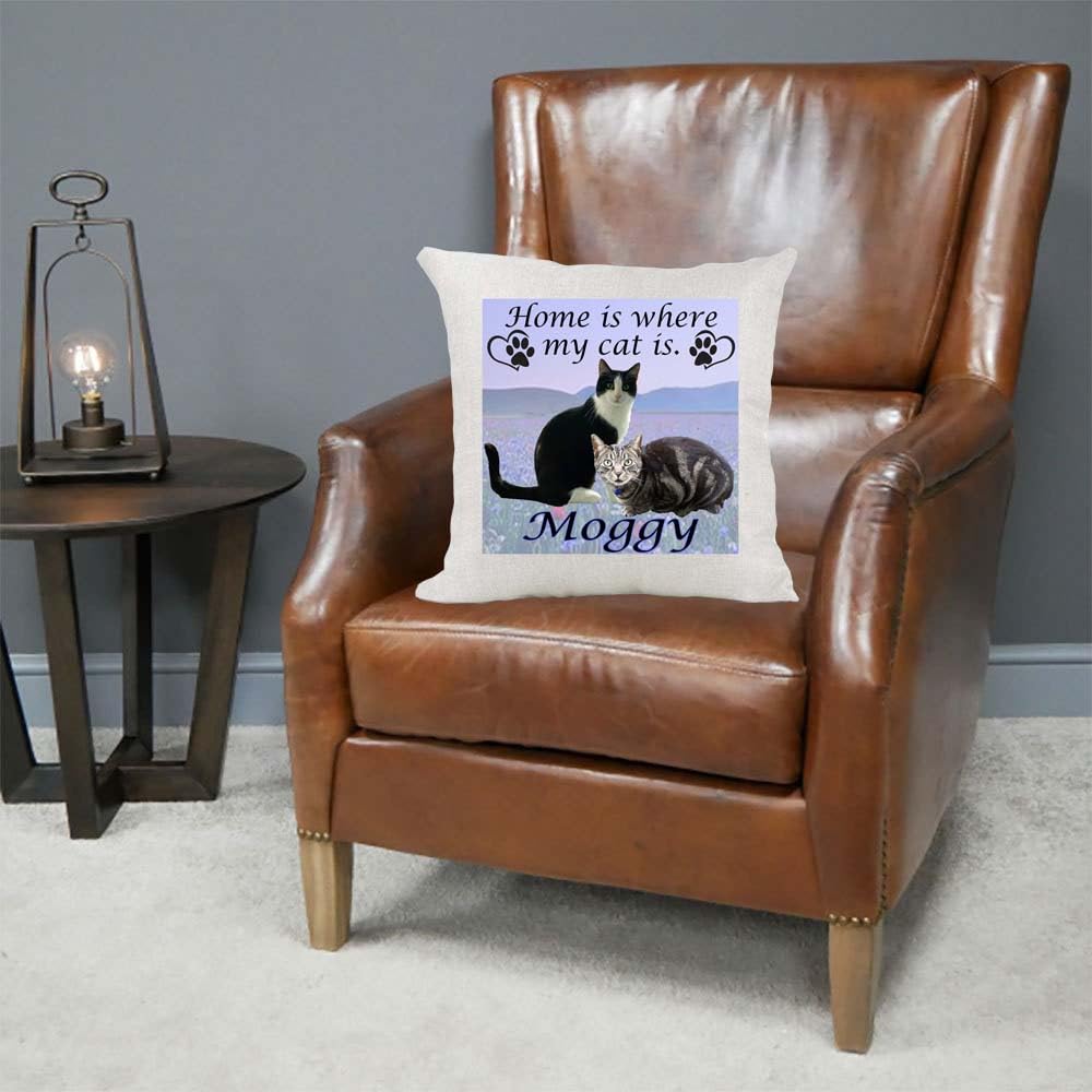 Moggy Breed Home is Where My Cat is Kitten Slave Owner Country Canvas Cushion Cover Gift