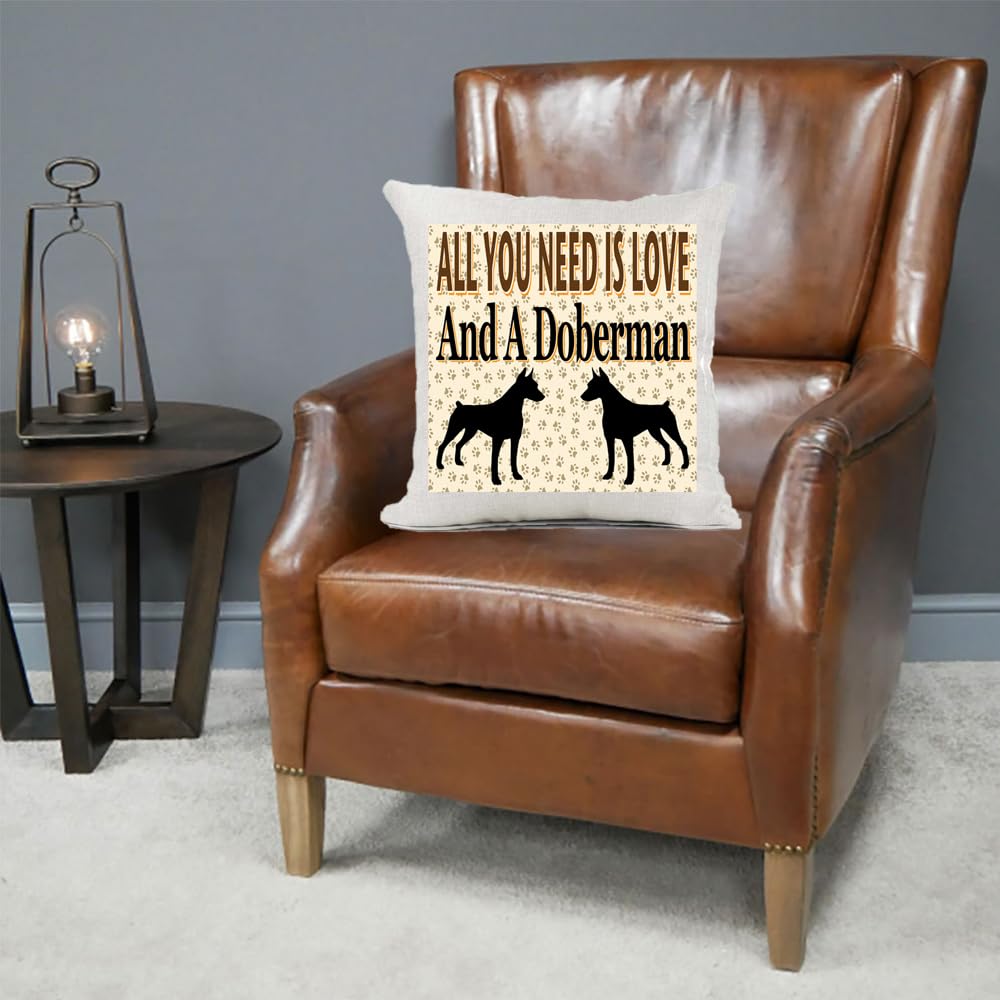 All You Need Is Love And A Doberman Country Canvas Style Cushion Cover Gift