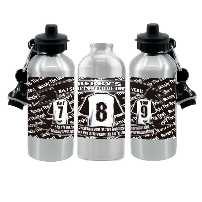 The Rams Football Shirt Silver Aluminium Two Lid Unisex Water Bottle Gift team-Derby