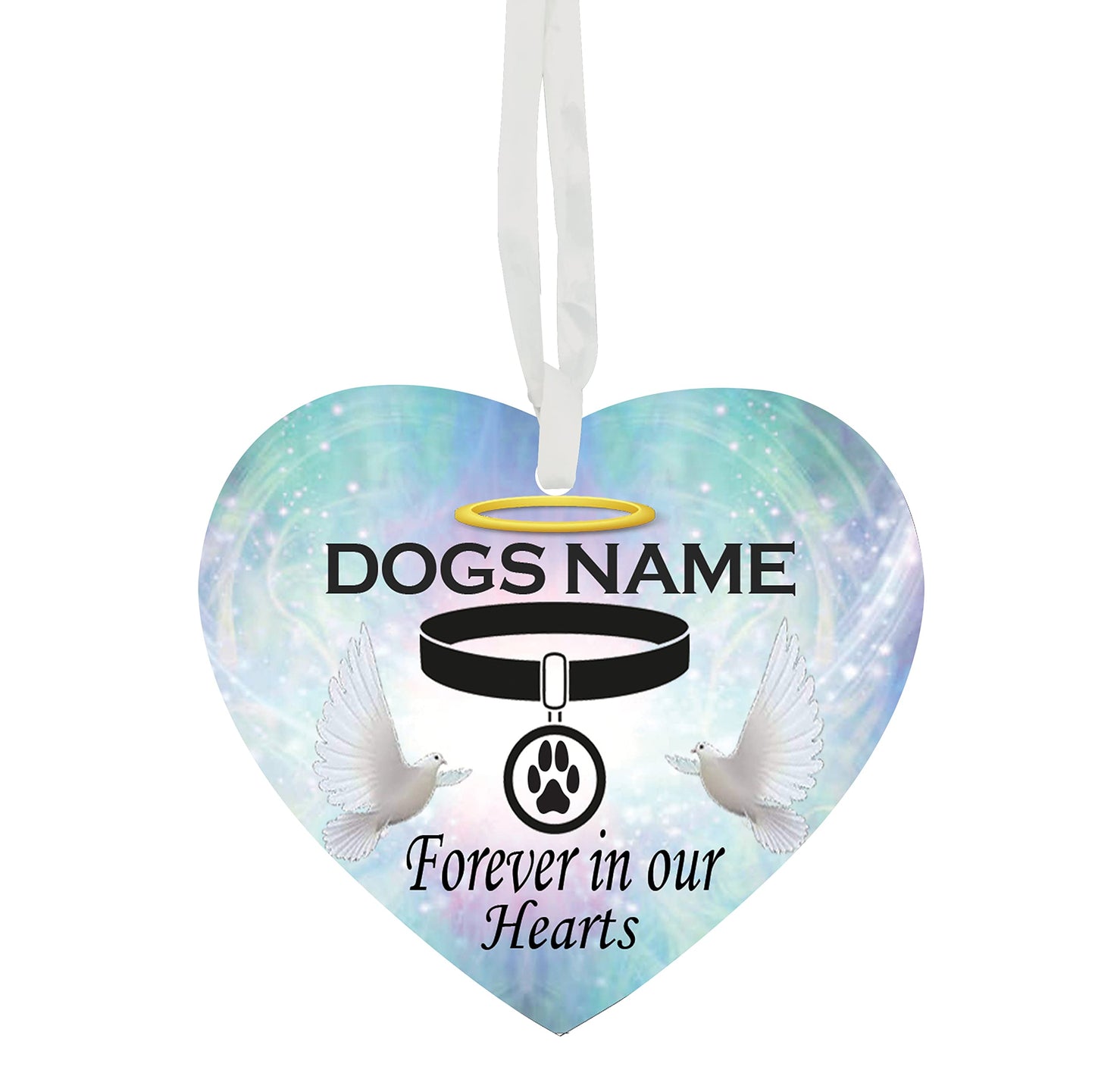 Forever In Our Hearts - Dog Paw Collar - Cat Paw Collar Personalised Remembrance Memorial Hanging Heart Ceramic Keepsake