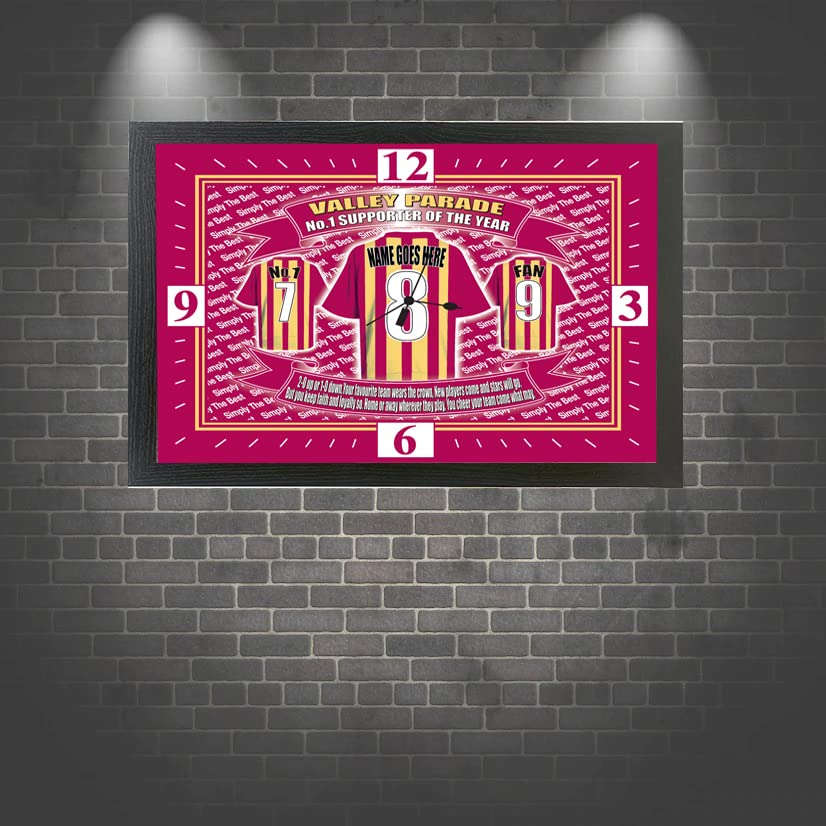 Bradford City Football Shirt Clock Personalised Gift Present Personalised Gift Products