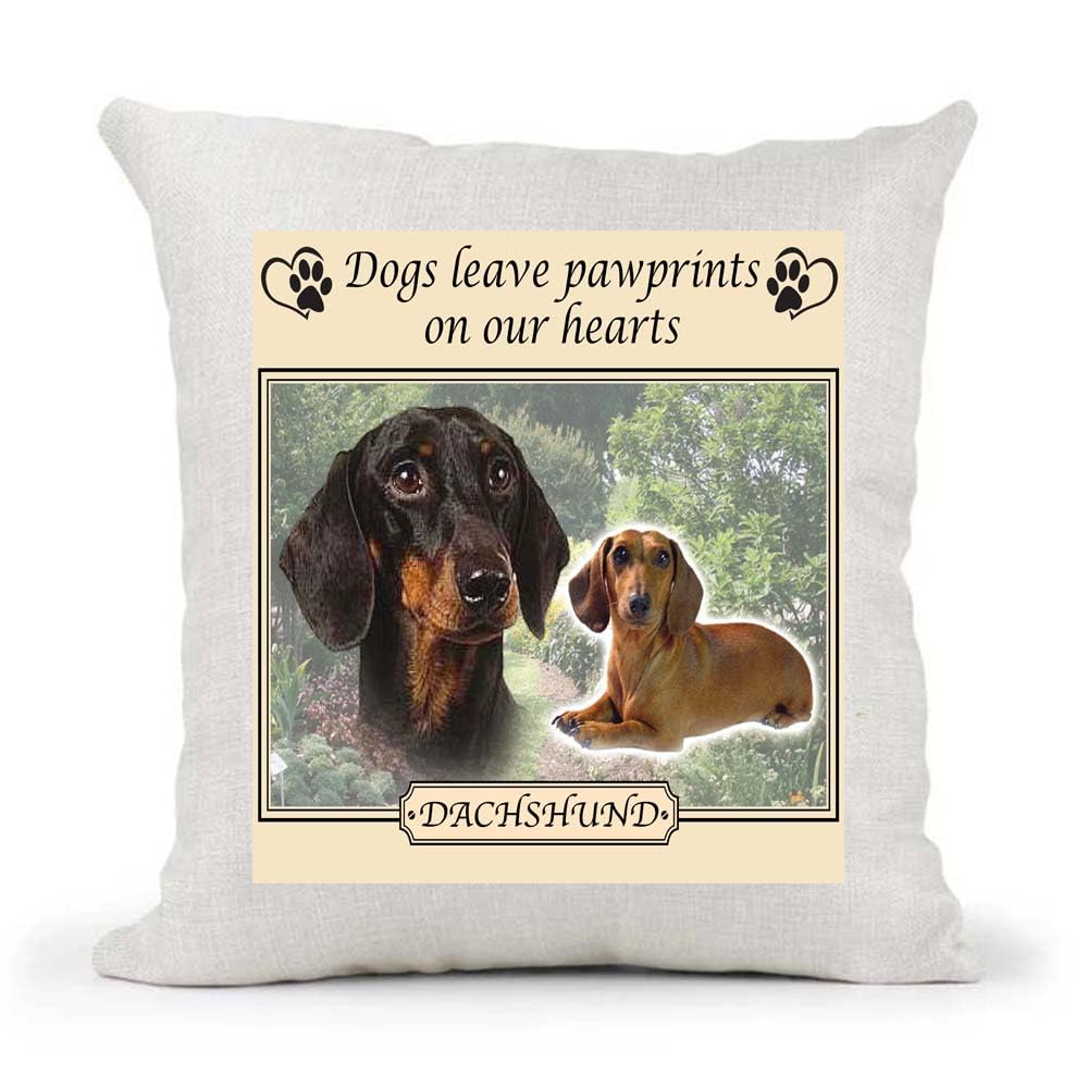 Dachshund Dogs Leave Pawprints on our Hearts Country Canvas Style Cushion Cover Gift