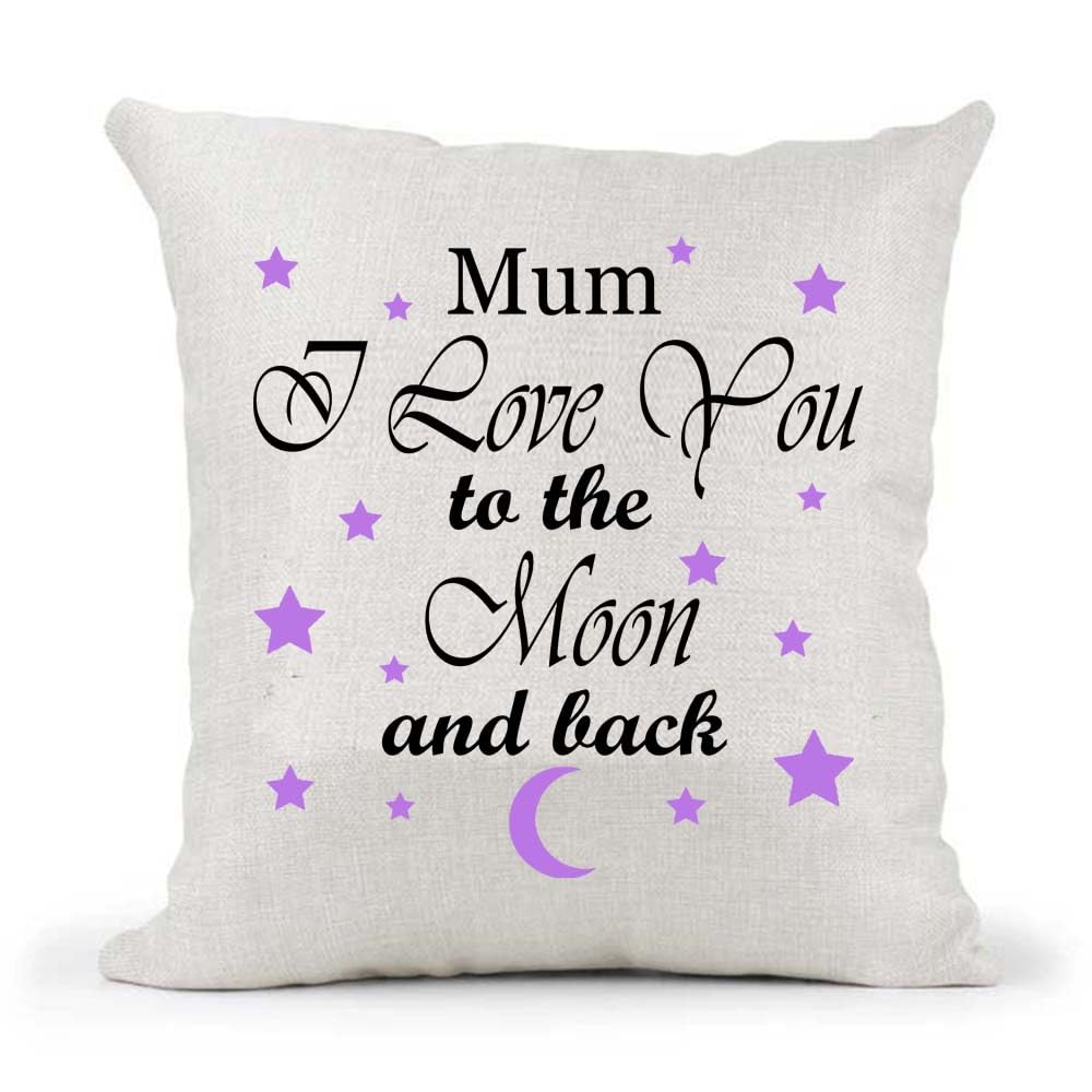 Personalised Your Name I love you to the moon and back poem Mother's Father's Day Birthday Present Country Canvas Style Cushion Cover Gift