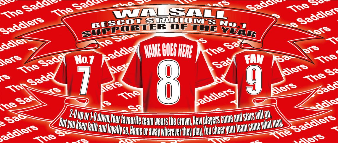 Wal(sall) Personalised Football Shirt Water Bottle - Silver Aluminium - Two Lids - Unisex Gift