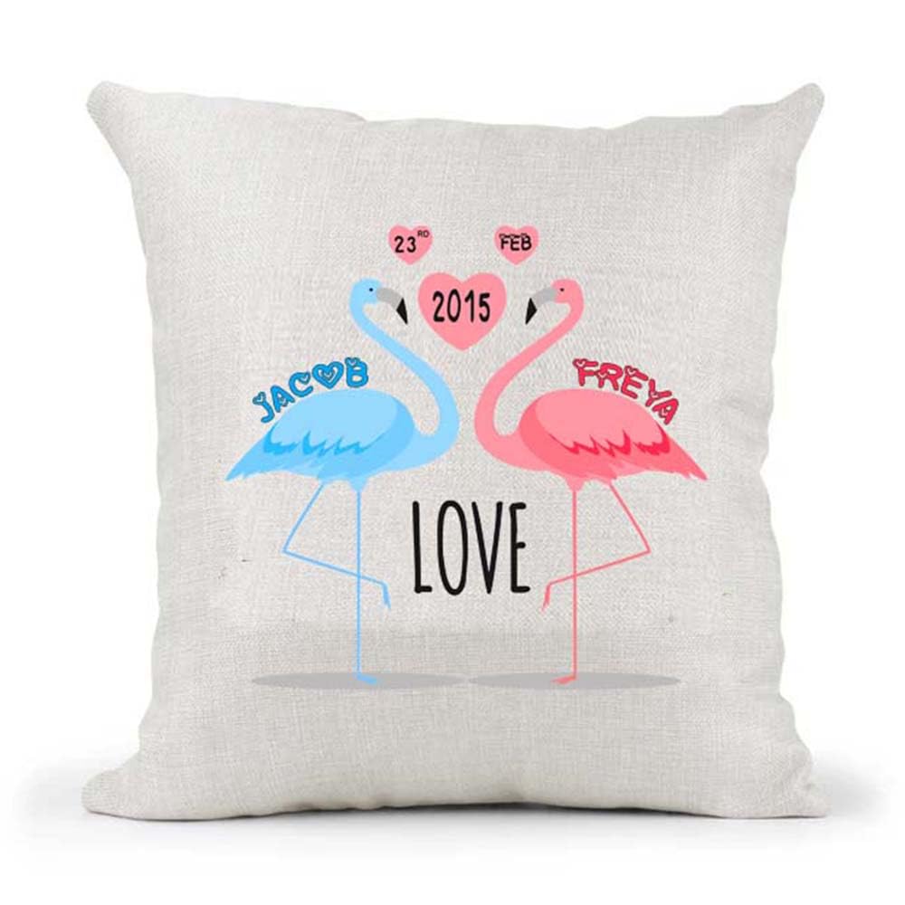 Cute Male Female Gay Straight Couple Flamingo Valentines Day Anniversary Personalised Country Canvas Cushion Cover Gift