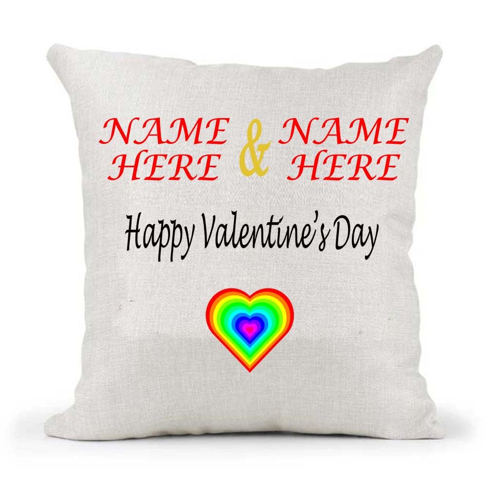 Personalised Rainbow Heart Your Names & Anniversary Date Wedding Valentine's Couple Birthday Present Cushion Cover Gift