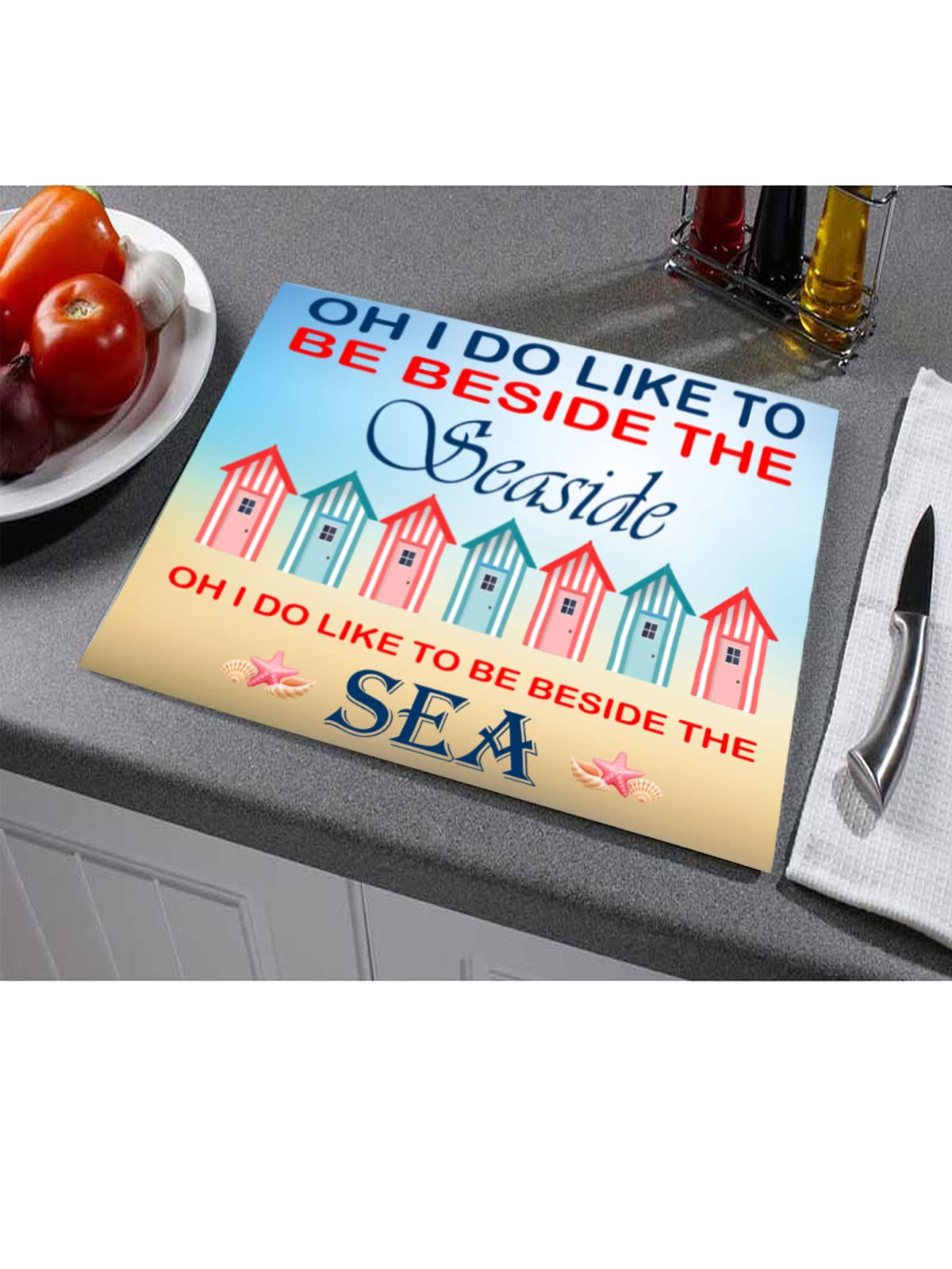 Beside The Seaside Toughened Glass Heat Resistant Worktop Saver Cutting and Chopping Board Gift