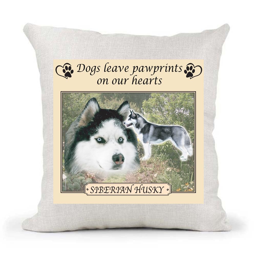 Siberian Husky Dogs Leave Pawprints on our Hearts Country Canvas Style Cushion Cover Gift