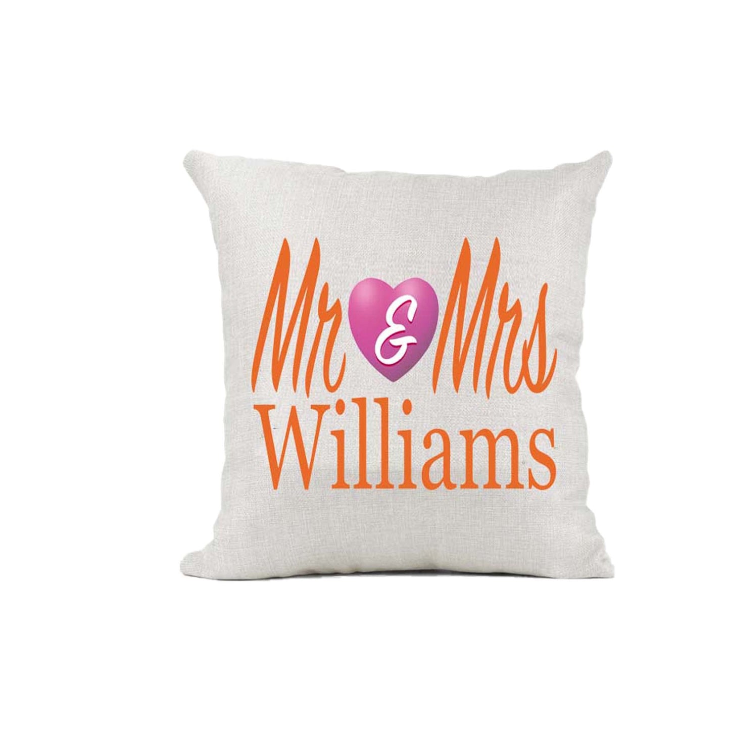 Mr & Mrs Personalised Naturally Woven Linen Style Cushion Cover Pillow Gift Available in Choice Of Print Colours Available