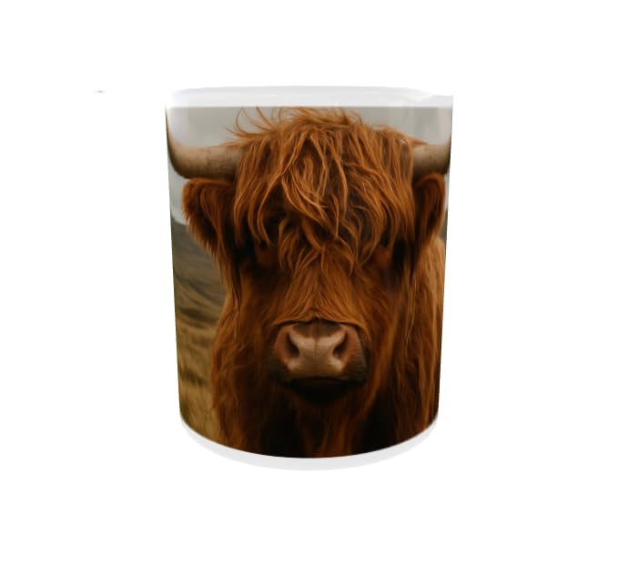 Scottish Highland Cow Ceramic Mug ā 11oz Coffee Cup with Cute Cow Print | Farm Animal Gift for Her or Him | Rustic Country Tea Mug for Home or Office