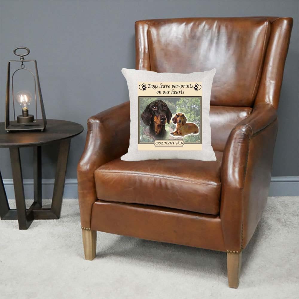 Dachshund Dogs Leave Pawprints on our Hearts Country Canvas Style Cushion Cover Gift