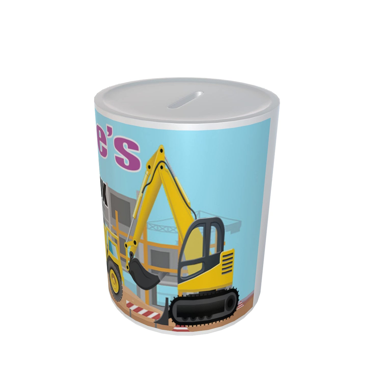 Personalised Kids Digger & Dumper Truck Ceramic Piggy Bank Money Box Gift
