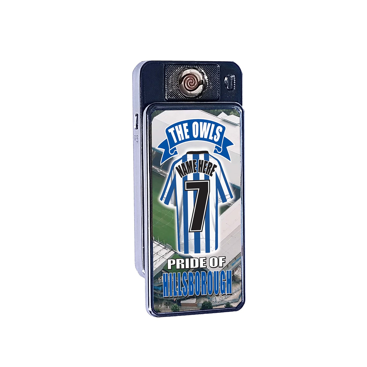 Sheffield Wed Personalised Football Shirt Rechargeable Gift Boxed Silver Metal USB Lighter