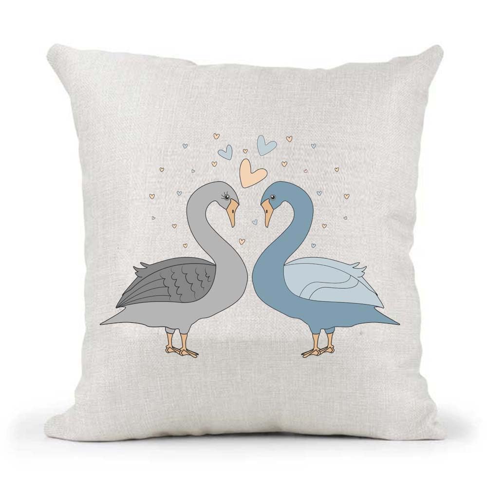 Cute Male Female Couple Gay Straight Non-Binary Queer Lesbian Bisexual Pansexual Swans Valentines Day Anniversary Country Canvas Style Cushion Cover Gift