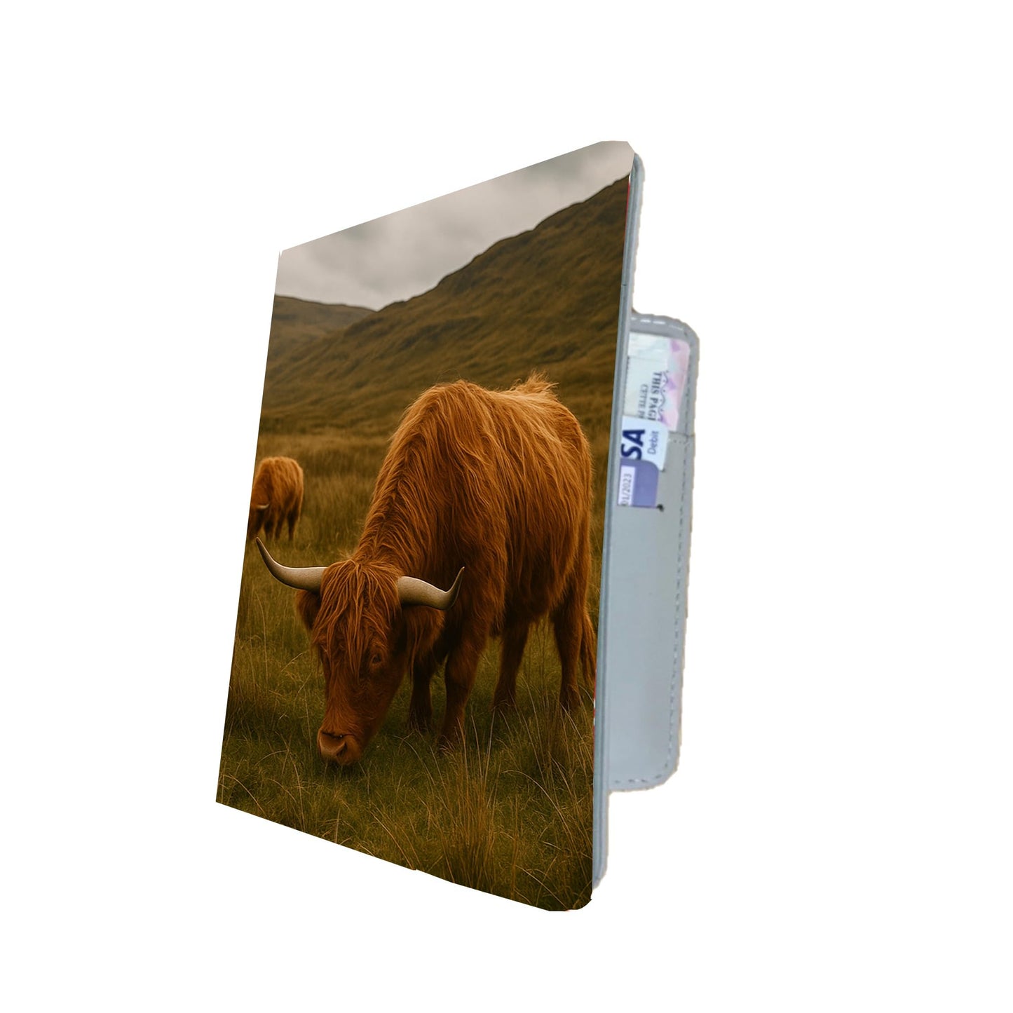 Scottish Highland Cow Passport Holder ā Cute Travel Wallet with Rustic Cow Design | Faux Leather Passport Cover for Women & Men | Farm Animal Gift for Travelers