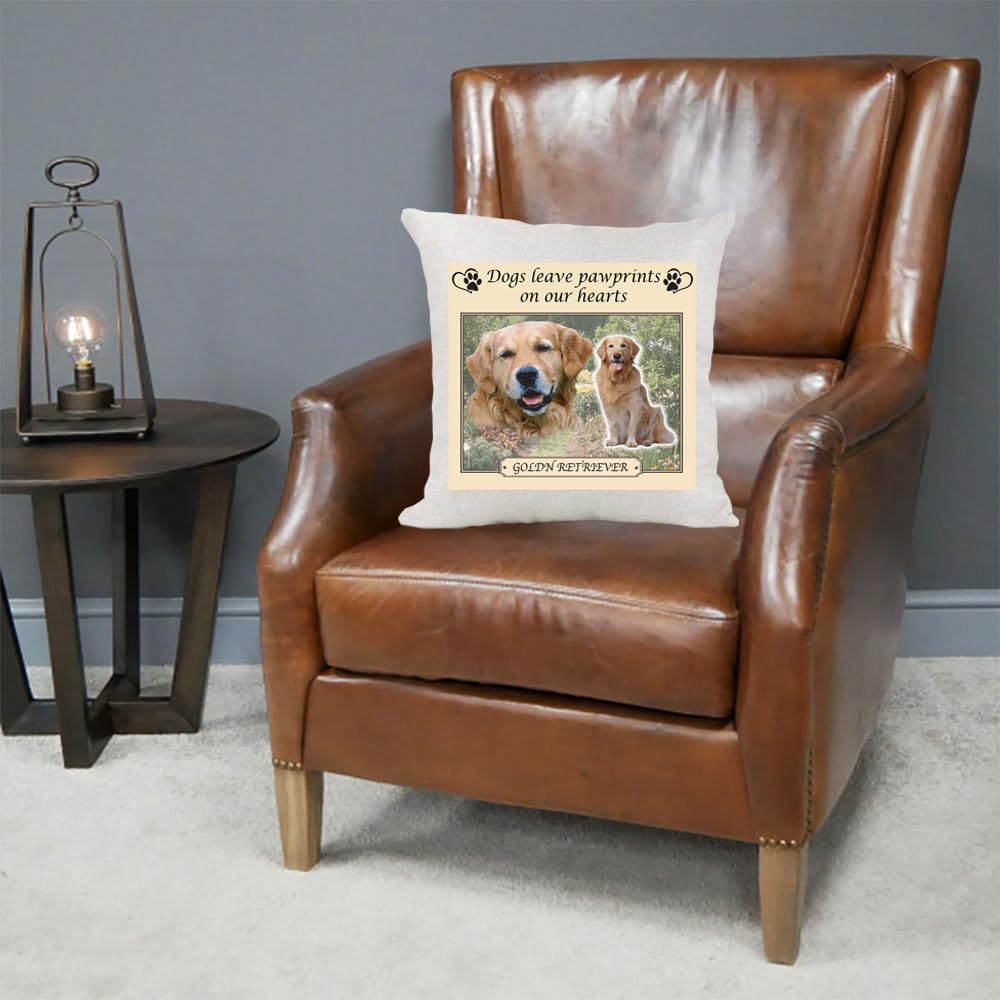 Golden Retriever Dogs Leave Pawprints on our Hearts Country Canvas Style Cushion Cover Gift
