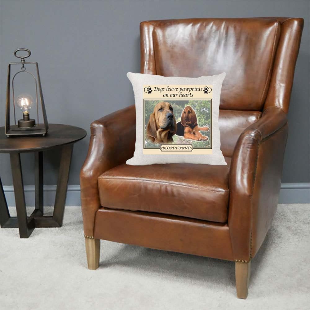 Bloodhound Dogs Leave Pawprints on our Hearts Naturally Country Canvas Style Cushion Cover Gift