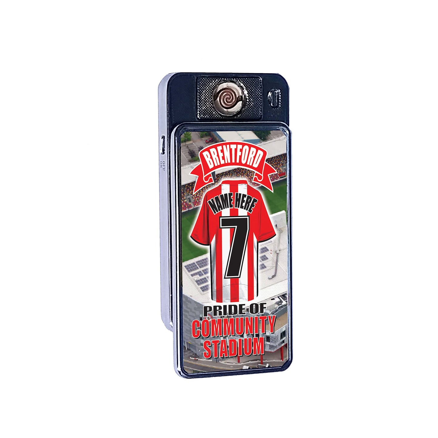 Brentford Personalised Football Shirt Rechargeable Gift Boxed Silver Metal USB Lighter The Bees