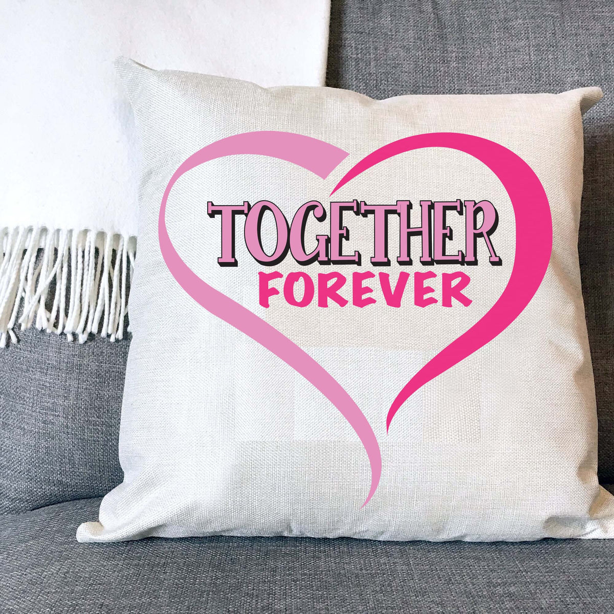 Together Forever Naturally Woven Linen Style Cushion Cover Pillow Gift Available in Choice of Five Colours