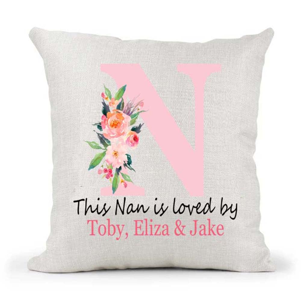 Monogram Personalised Message Grandma loved by Grandkids Names 30th 40th 50th 60th 70th Anniversary Valentines Day Mother's Day Birthday Present Country Canvas Cushion Cover Gift