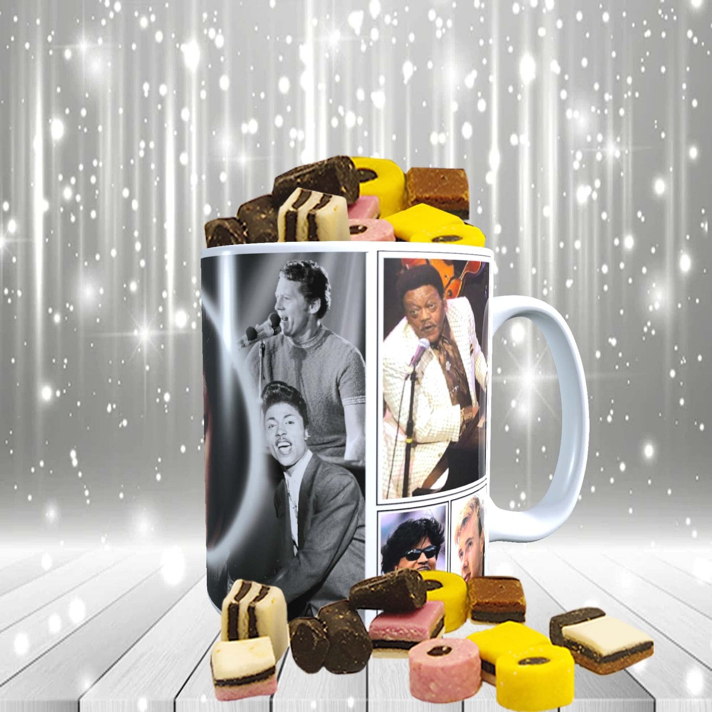 Rock n Roll Greats of The 50s & 60s Celebrity Music Icon Mug with Choice of Sweets Gift