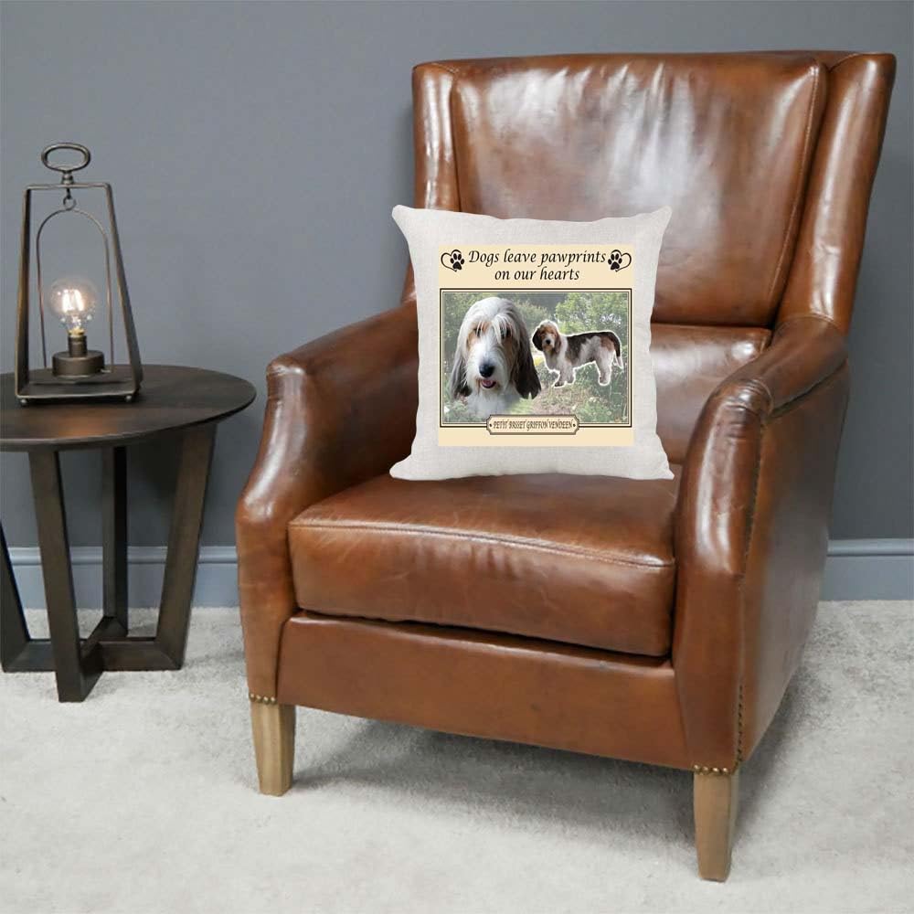 Petit Basset Griffon Vendeen Dogs Leave Pawprints on our Hearts Country Canvas Style Cushion Cover Gift