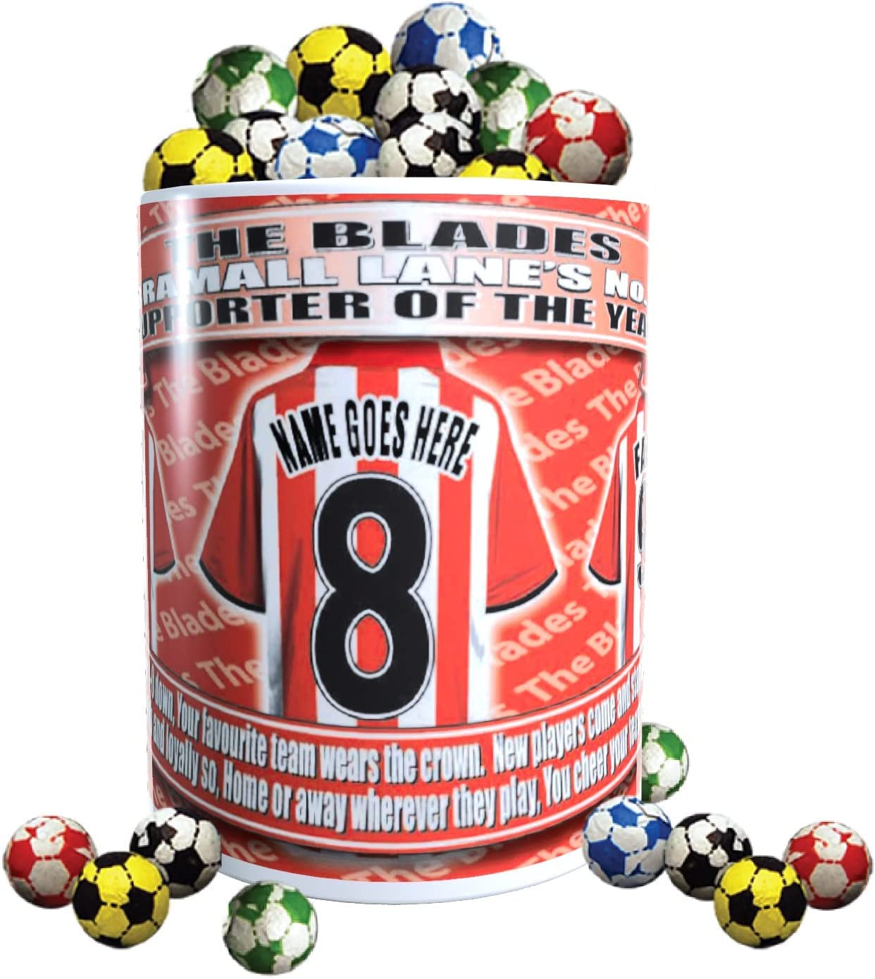 Sheffield U Personalised Football Team Shirt Mug Gift with Chocolate Footballs