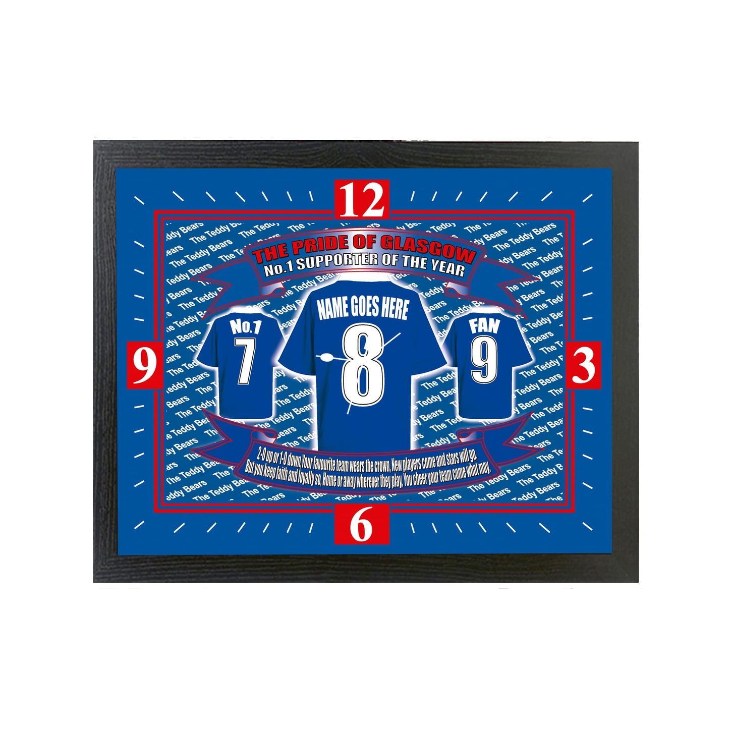Glasgow The Teddy Bears Personalised Football Shirt Clock Gift Present