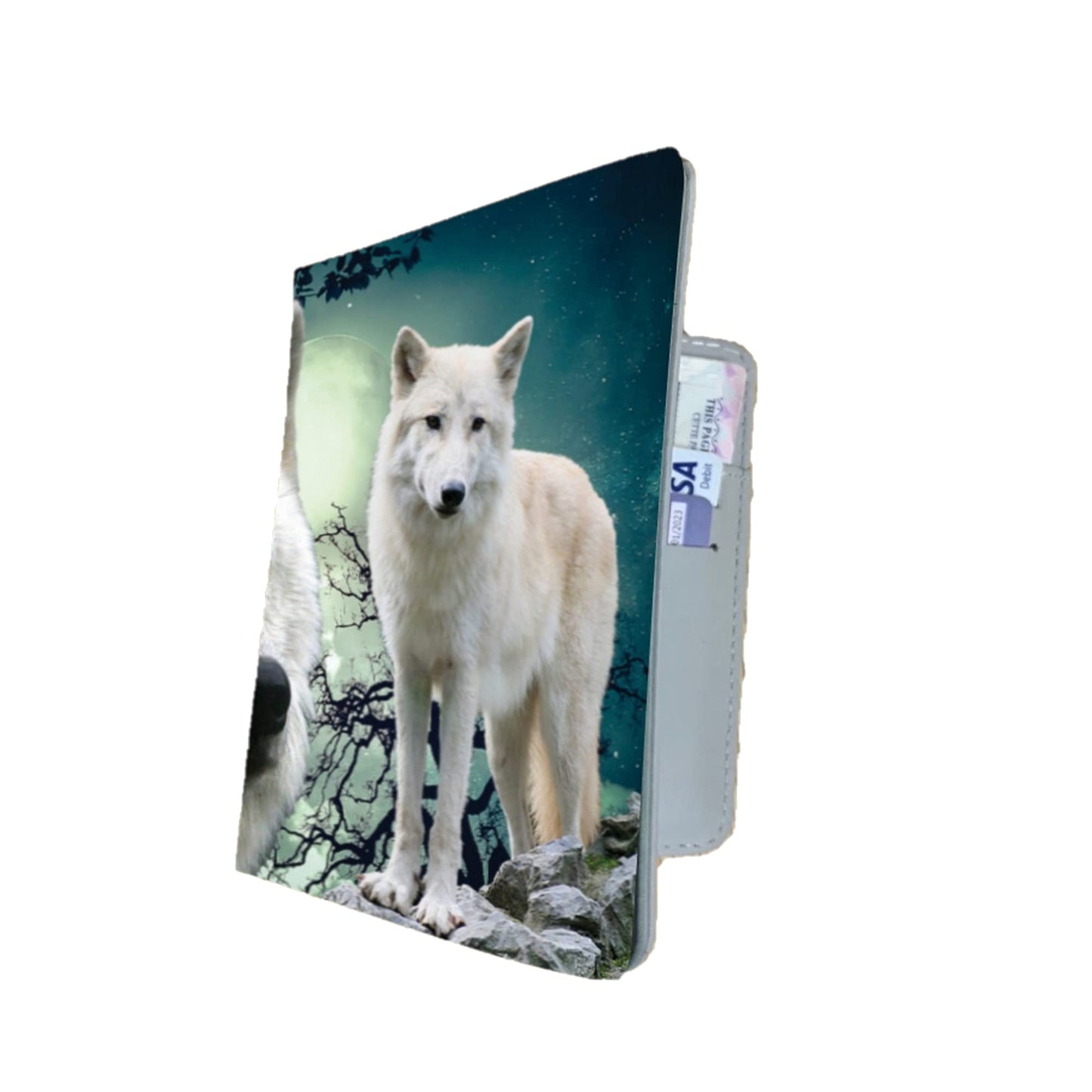 White Wolf on a Rock Travel Passport Case Holder Gift