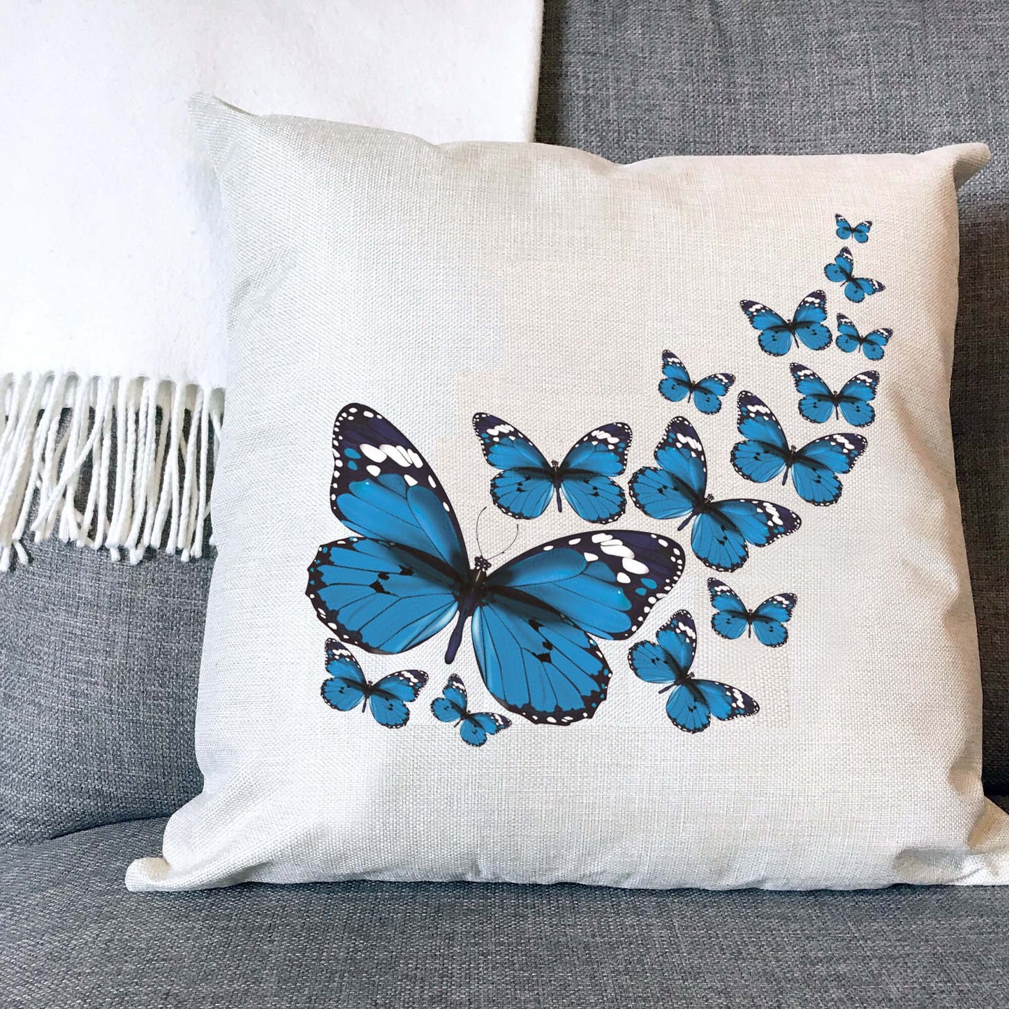 Butterfly Display Naturally Woven Linen Style Cushion Cover Pillow Gift Available In Choice Of Colours