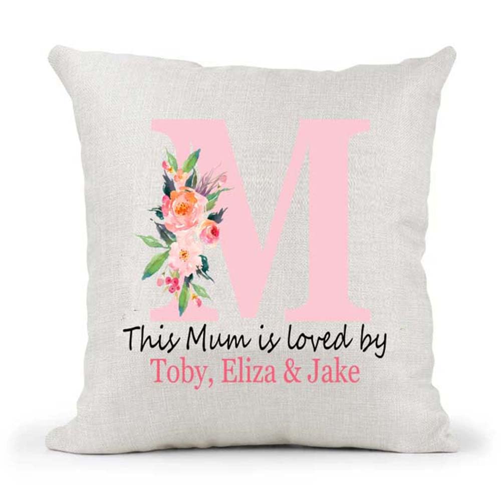 Monogram Personalised Message Grandma loved by Grandkids Names 30th 40th 50th 60th 70th Anniversary Valentines Day Mother's Day Birthday Present Country Canvas Cushion Cover Gift